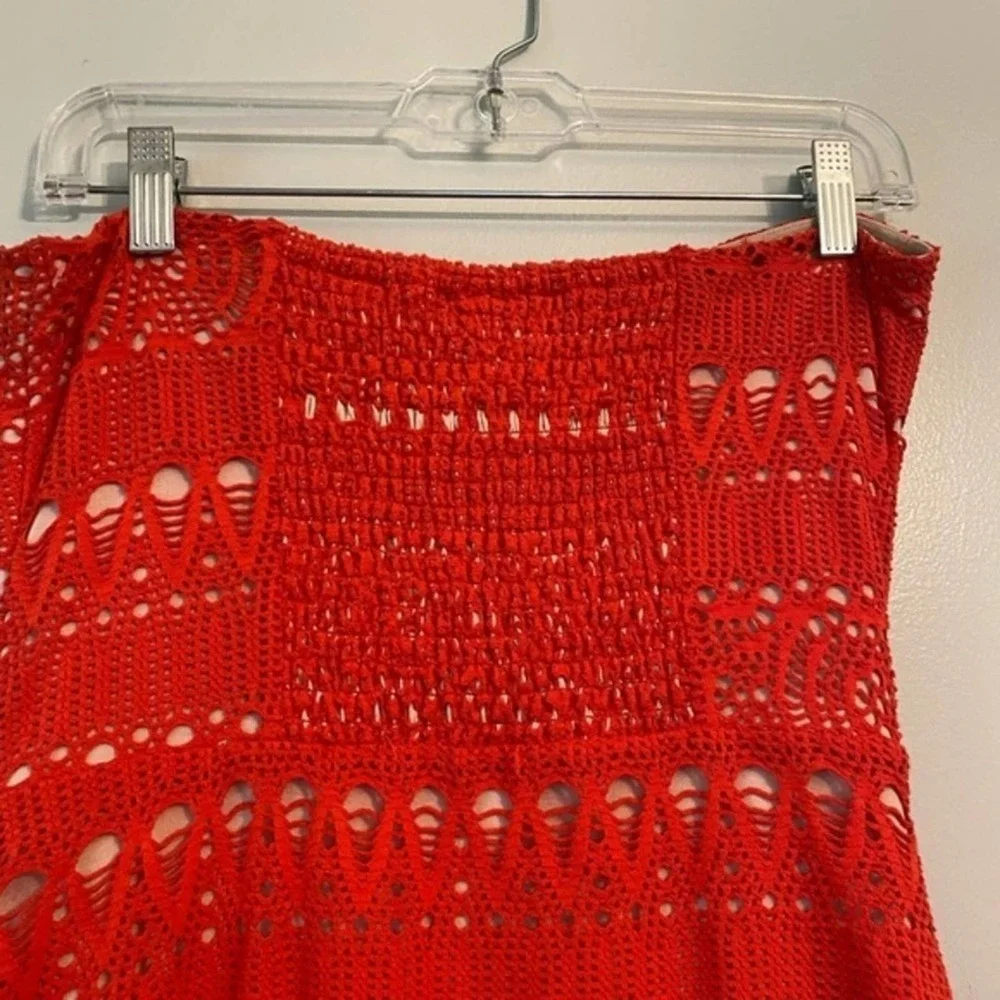 Free People, Oceanside orangy red Crochet Strapless Minidress size‎ large new!!!